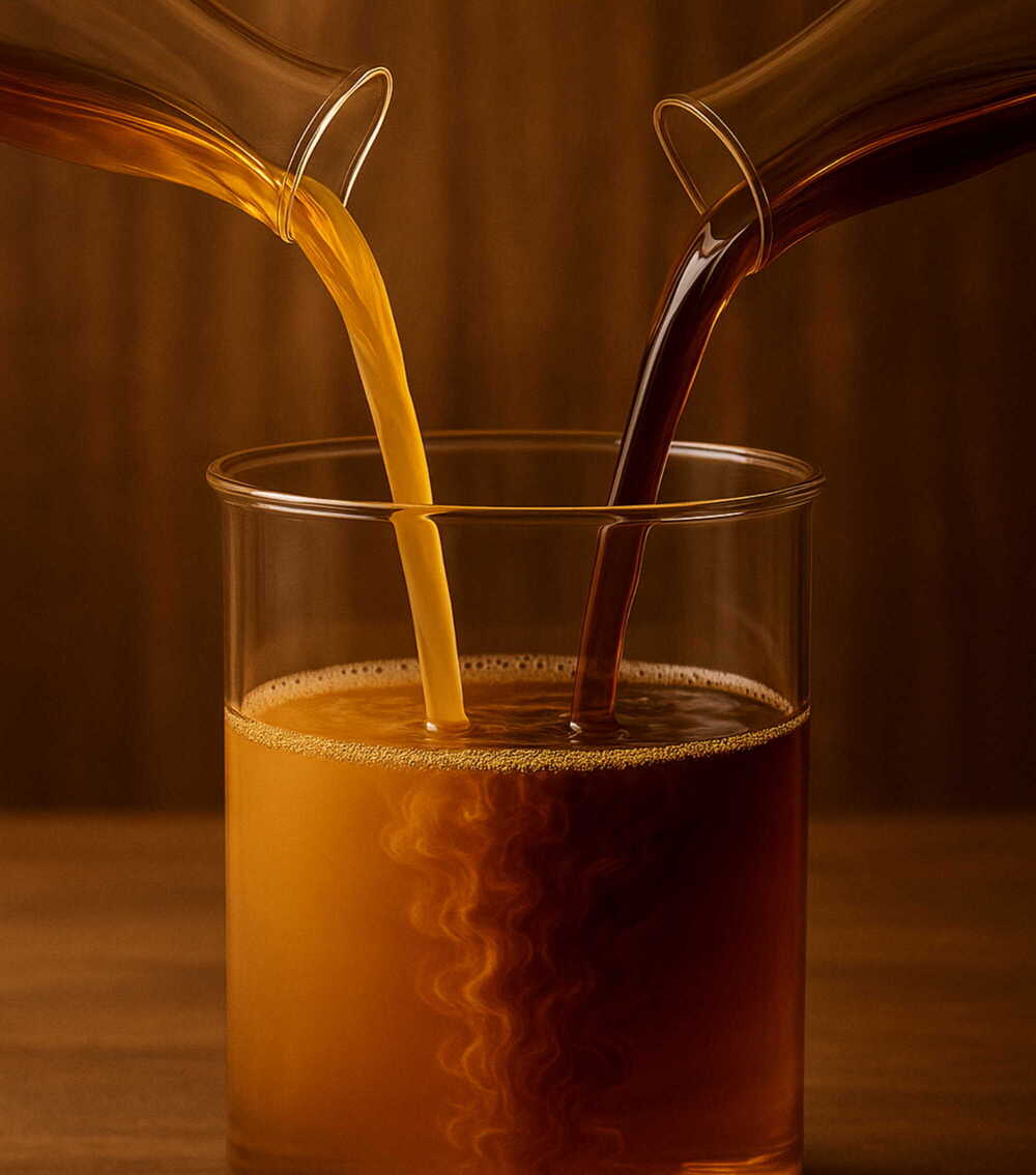 Deux eaux-de-vie versées ensemble dans un même verre.